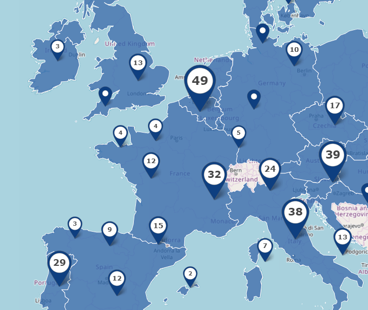 Carte des écoles EPAS en Europe
